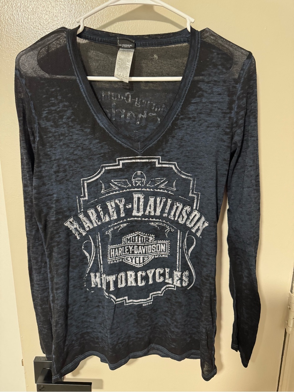 Harley-Davidson Women’s See ThroughV-Neck Long Sleeve Tee-Small